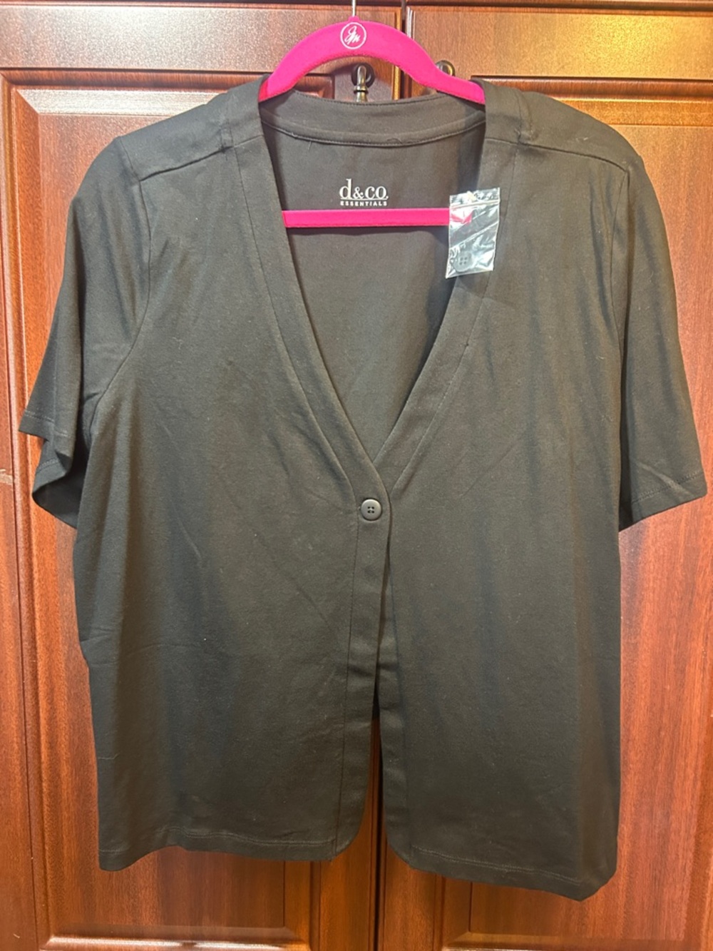 Essentials Black Short-Sleeve V-Neck Button Cardigan